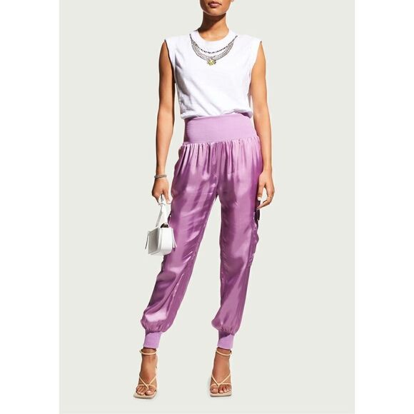 CINQ A SEPT Women’s Tous Les Jours Giles Satin Jogger Lavender Light Pastel Purp - Picture 11 of 11